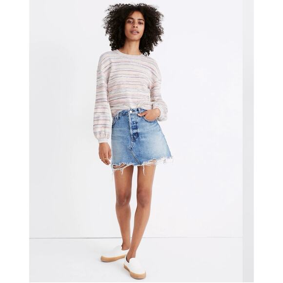 Madewell Space Dye Stripe Bubble Puff Sleeve Cropped Knit Sweater Women's Small - Picture 9 of 10